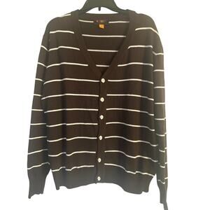 GUC Members Property Brown Stripe Men's Cardigan Sweater Button Front Size Lg
